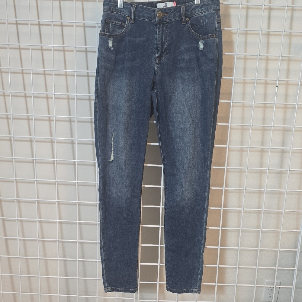 CAbi Dark Blue Curvy Skinny Jeans with Distressed Accents Size‎ 10